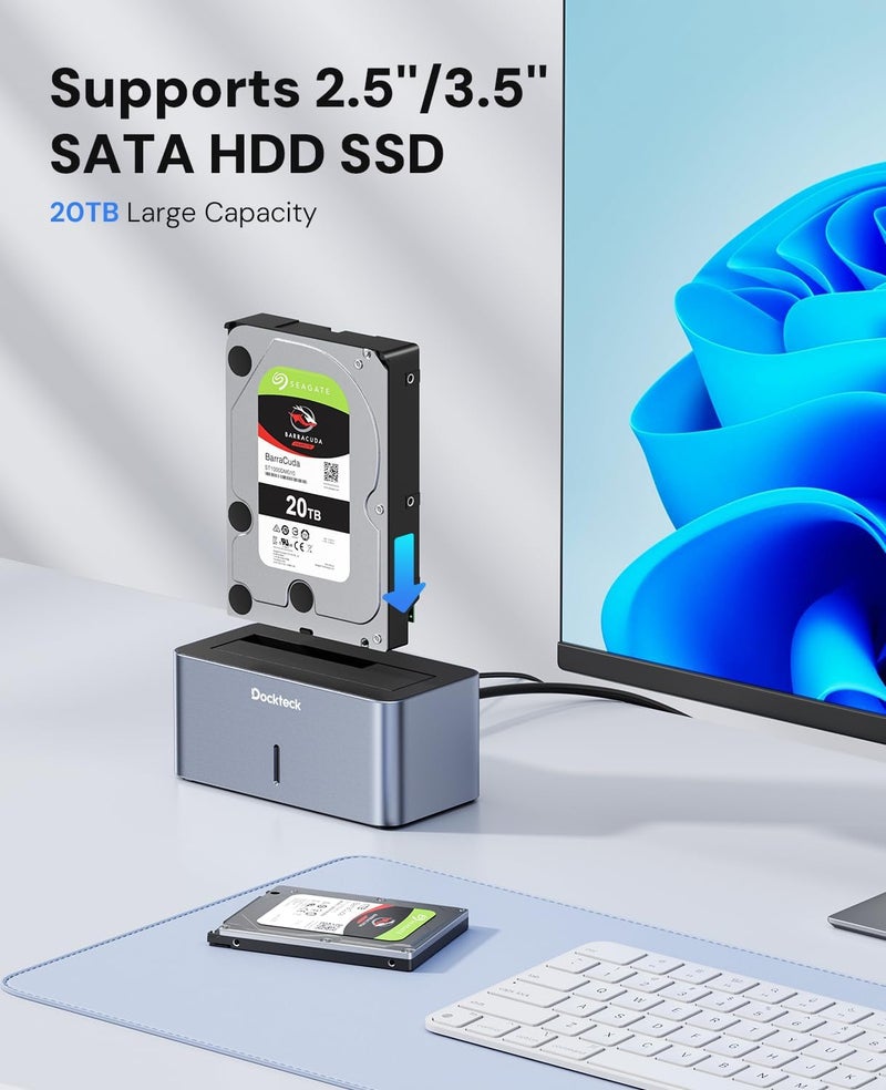 Dockteck USB 3.0 to SATA External Hard Drive Docking Station, 2.5/3.5 Inch SATA HDD & SSD 5Gbps Aluminum Docking Station, Support UASP - Image 2